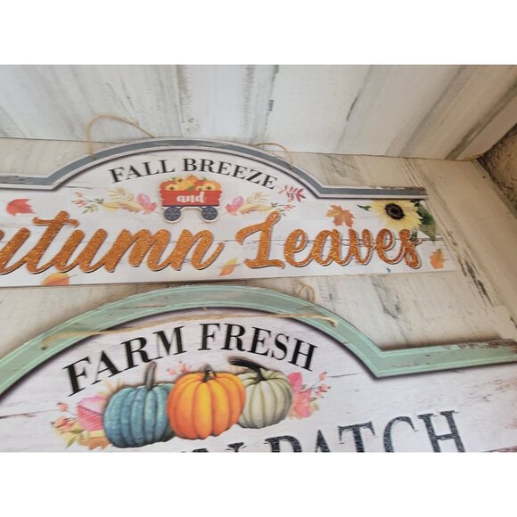 Fall breeze Autumn leaves hanging sign set decor pumpkin patch - Picture 4 of 8